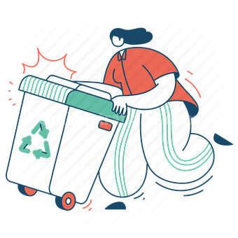 eco, trash, bin, garbage, woman, arrows, recycle